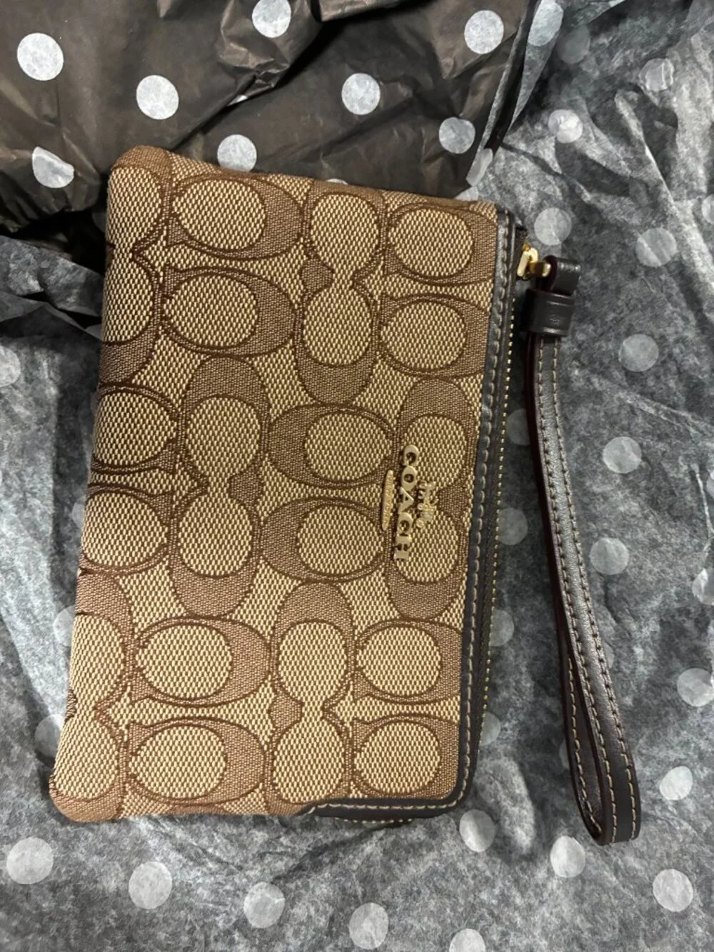 Coach Tan and Brown Signature Wristlet